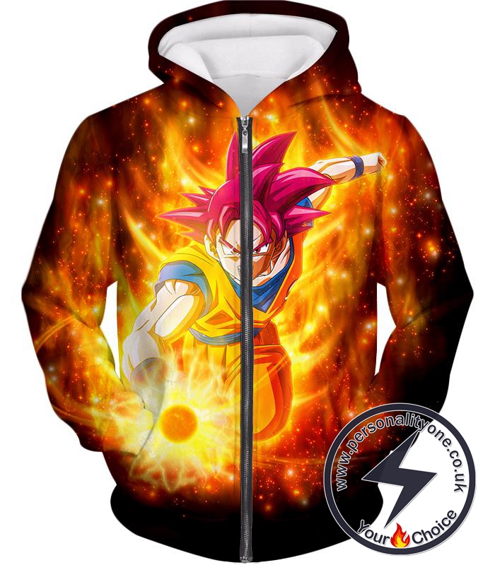 Dragon Ball Super Super Saiyan God Mode Goku Action Graphic Cool Black Zip Up Hoodie